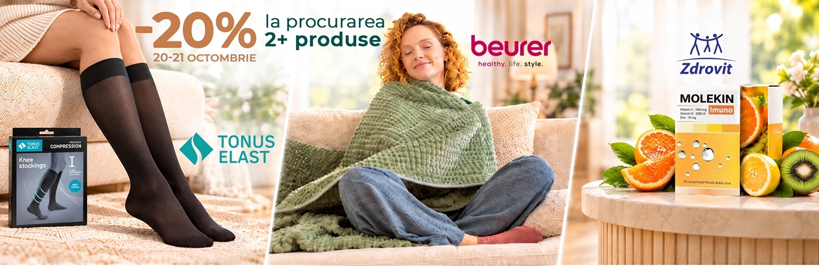 Reducere de -20% la achiziția a două produse Beurer, Zdrovit, Tonus Elast