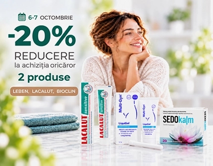 Reducere de -20% la achiziția a două produse Leben, Lacalut sau Bioclin!