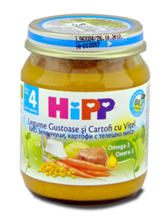 HIPP Meniu cu carne, Legume si cartofi cu carne de Vitel (4 luni) 125 g /6152/ N1