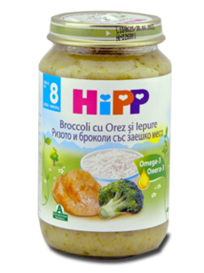 HIPP Meniu cu carne, Broccoli si Risotto cu carne de Iepure (8 luni) 220 g /6433/ N1