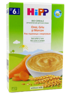HIPP Terci organic fara lapte Orez, griu si morcov (6 luni) 200 g /2896/ N1
