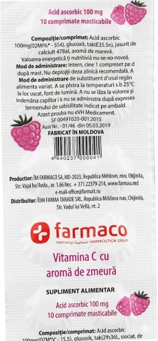 Acid ascorbic cu glucosi (vitamina C) zmeura N10