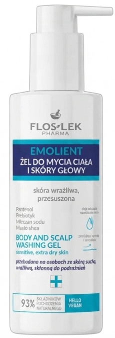 Floslek Emolient Gel curățare pentru corp și scalp, piele sensibilă și foarte uscată