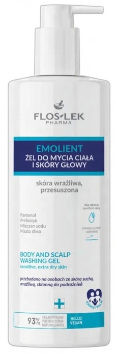 Floslek Emolient Gel curățare pentru corp și scalp, piele sensibilă și foarte uscată N1
