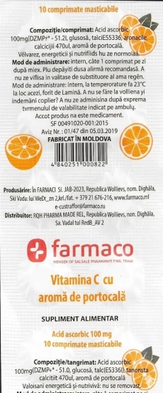 Acid ascorbic cu glucosi (vitamina C) portocala N10
