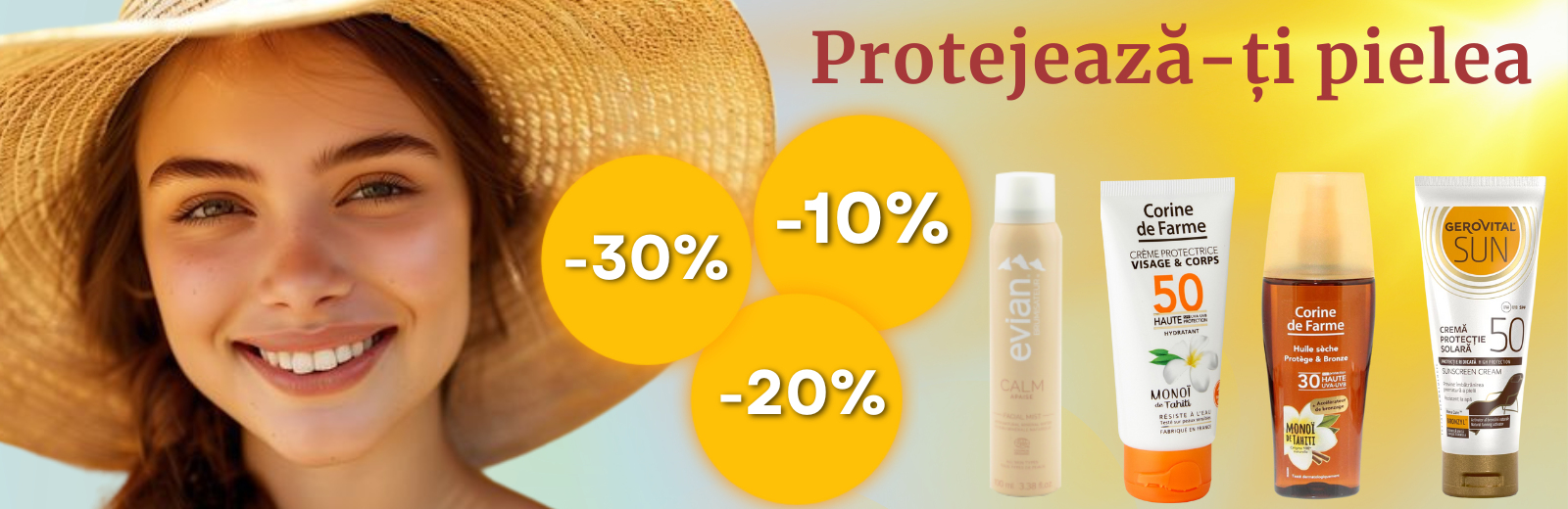Promoție la întreaga gamă de produse de protecție solară și bronzare în rețea de farmacii Hippocrates