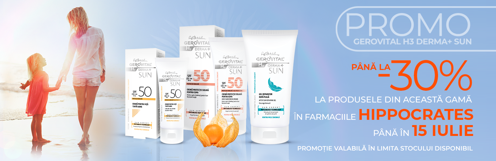 Promoție la produsele din gamă Gerovital H3 Derma+ Sun în rețea de farmacii Hippocrates
